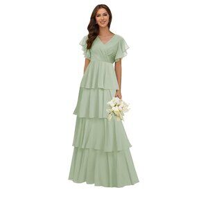 NWT Tiered RufflesV Neck Chiffon Bridesmaid Dress